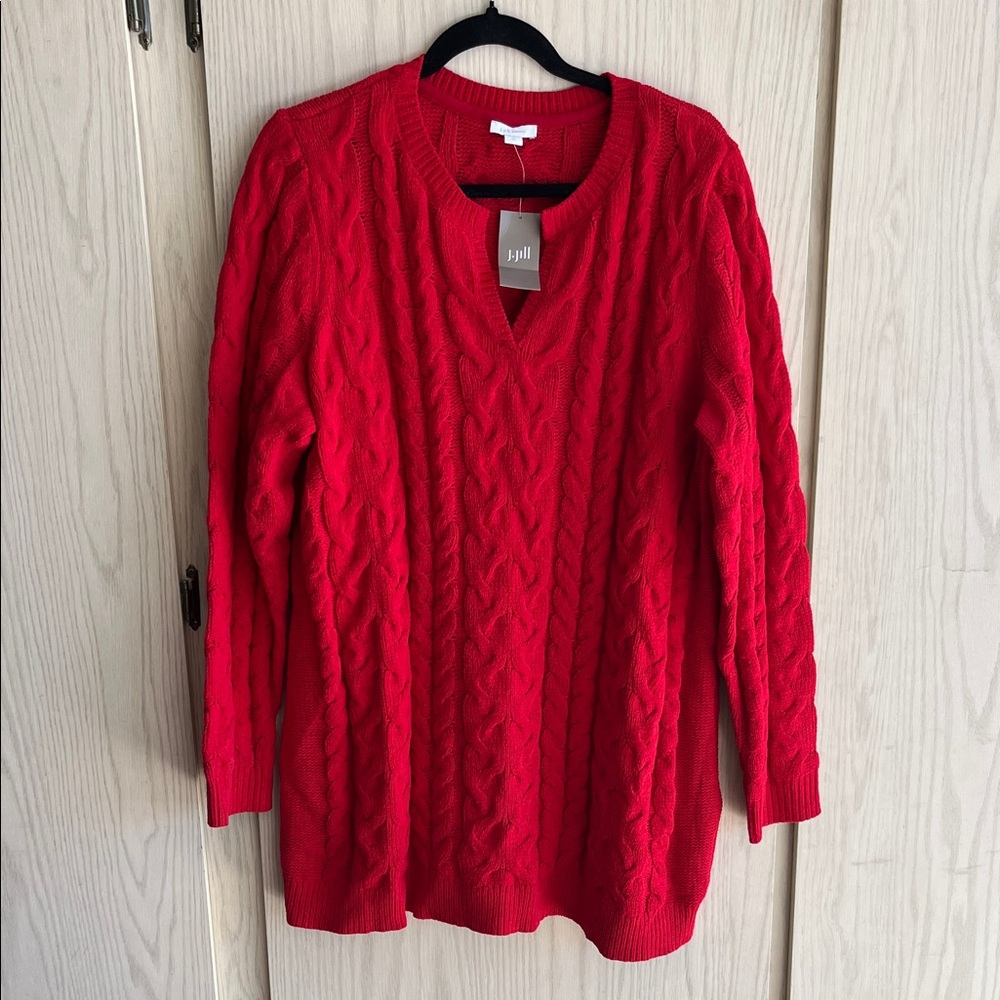 J. Jill V-Neck Red Cable Knit Sweater